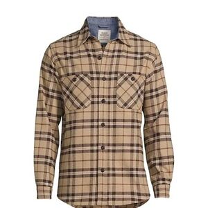 Blake Shelton Lands End Mens Flannel Button Down Shirt XL Tan Plaid Cotton Fall